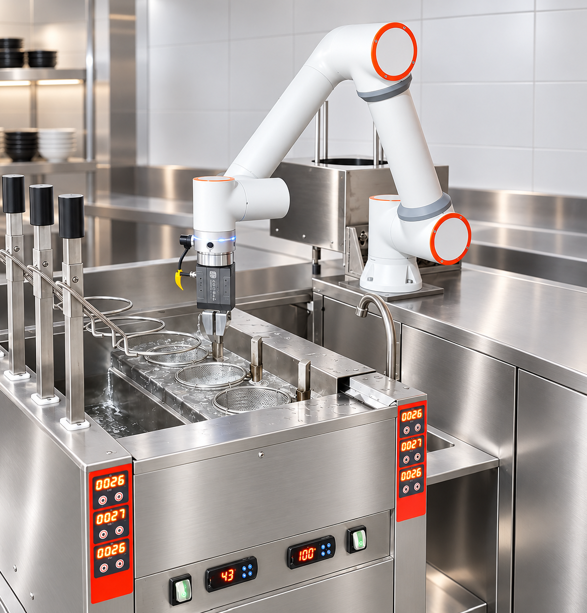 LINFENG robotic noodle cooking station in a commercial kitchen