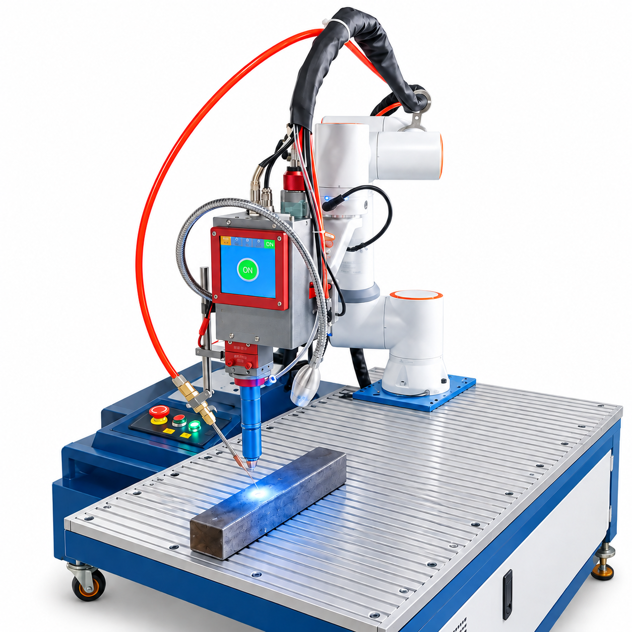 LINFENG collaborative laser welding robot on an industrial worktable