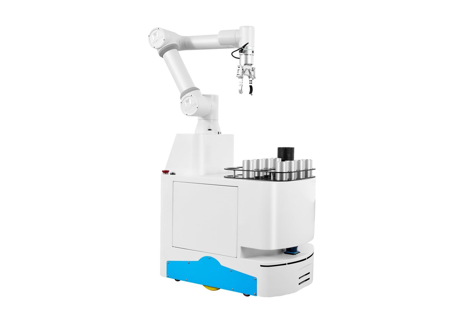 Robotic arm and workpiece carrier integrated on an AGV mobile base