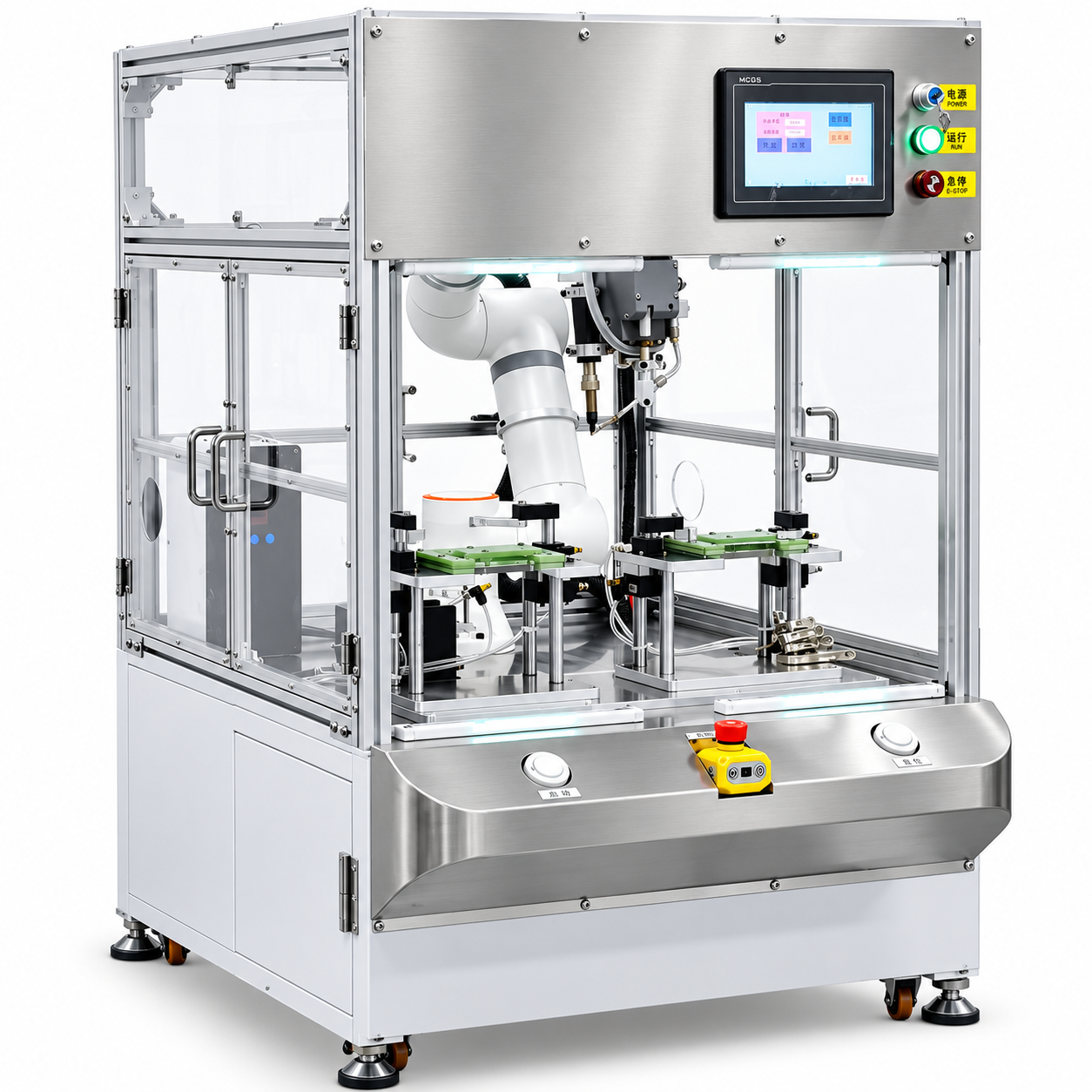 Enclosed LINFENG robot soldering workstation for printed circuit boards
